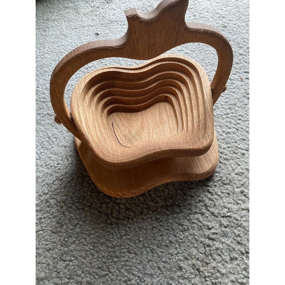 Collapsible Wood Apple Basket Bowl